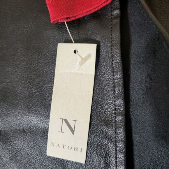 N. Natori Womens Tunic Top Colorblock Knit- Faux Leather Trim Long Sleeve S NWT - Picture 3 of 8